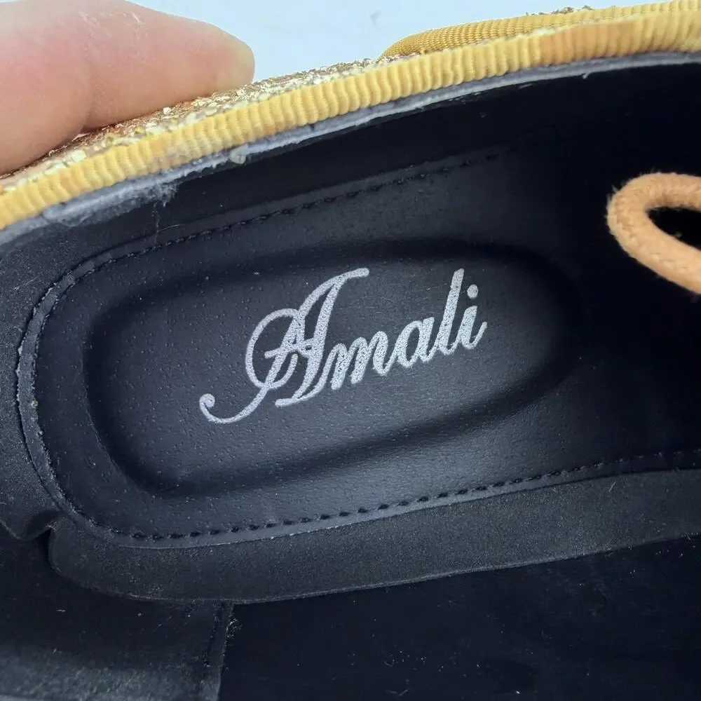 Amali Shoes Mens Size 9.5 Gold Glitter Cap Toe Dress Oxford Lawrence-035